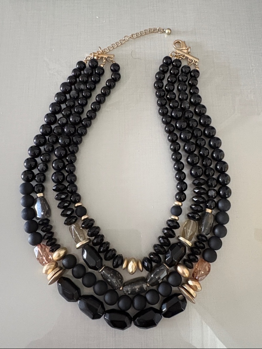 Multi-Strand Black and Gold Beaded Statement Necklace